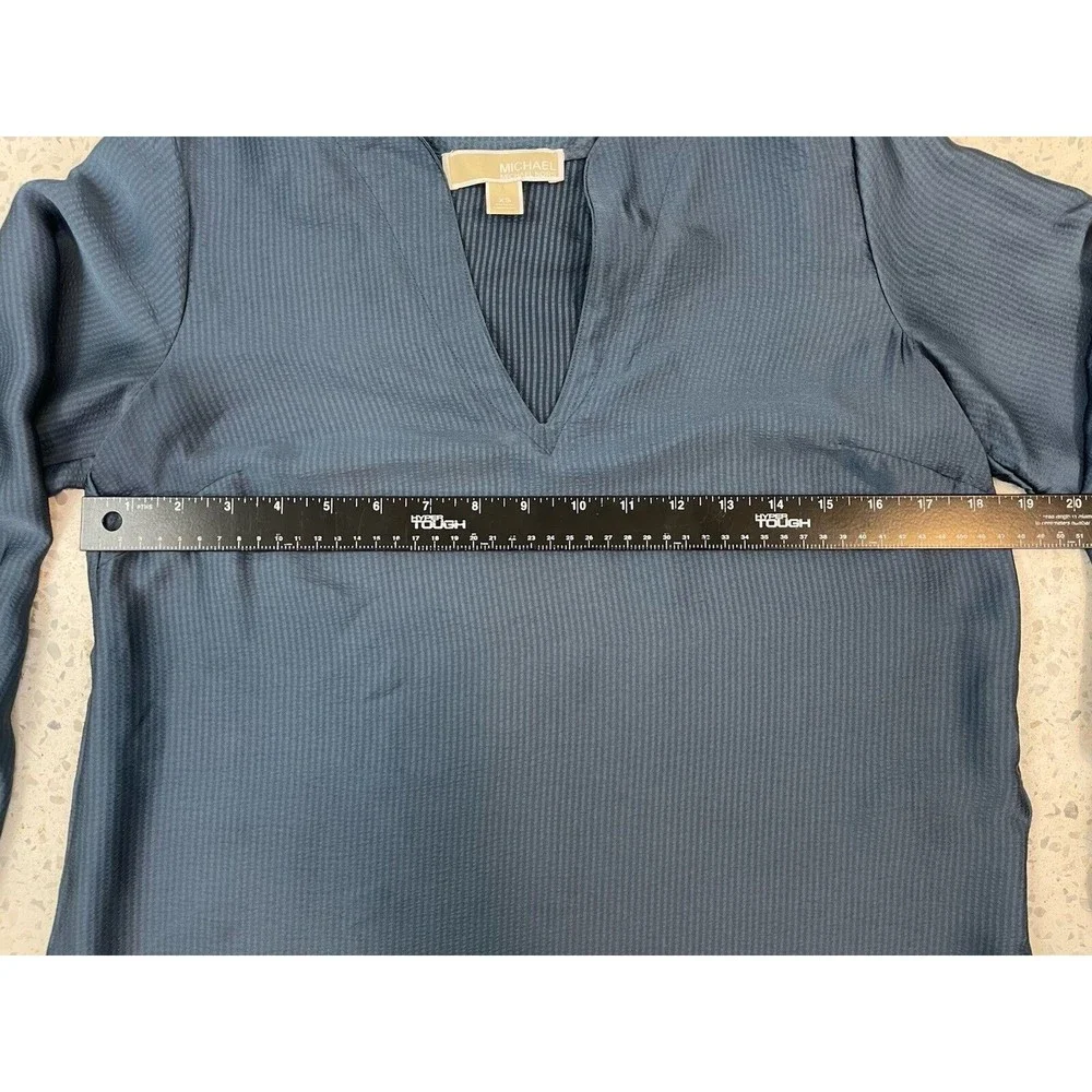 Michael Kors Women XS Blue Navy Solid Satin Tie Top Chambbary Officewear Bow - Picture 9 of 14